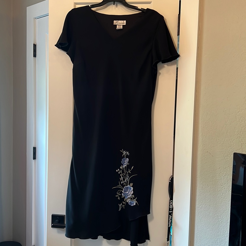 Dressbarn Black dress with blue embroidered flowers